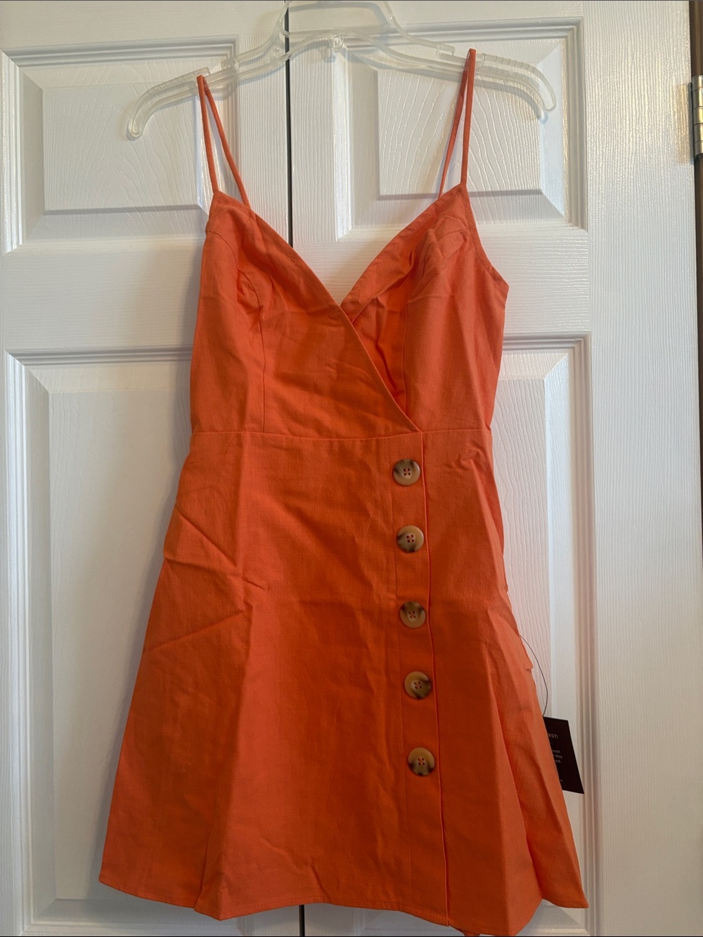 NWT Lulus Orange Spaghetti-Strap Button-Front Mini Dress